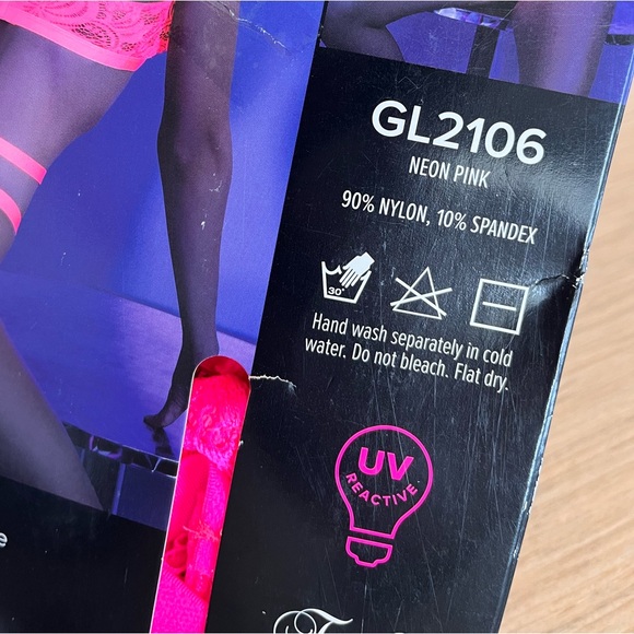 Glow in the Dark Lingerie Bralette & Panty Set Cage Pink Lace Large L XL New - Picture 5 of 7